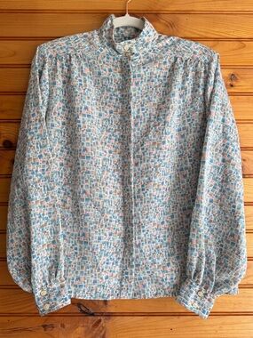 Vintage Pendleton Blouse 8 Mosaic Print High Neck Long Sleeve USA Pastel